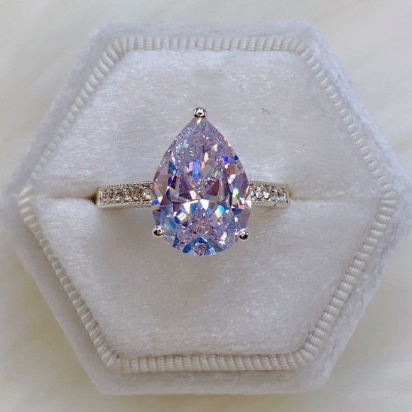 14k white gold pear diamond ring 5 CT 💍 wedding - Picture 2 of 16